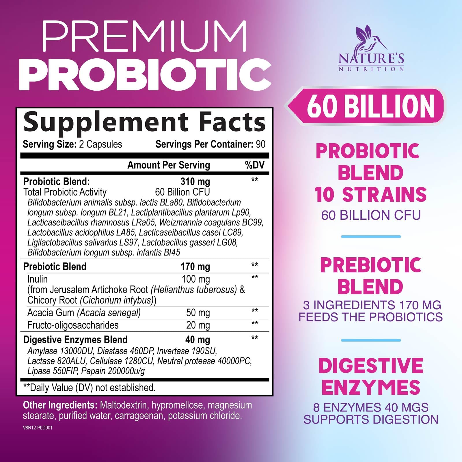 Probiotics 60B CFU – 10 Strains + Prebiotics | Digestive, Gut & Immune Support | 180 Capsules