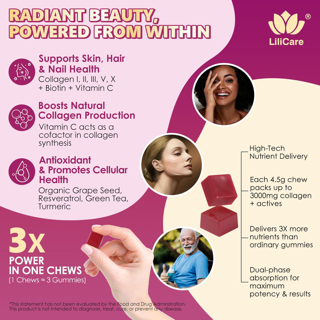 Multi Collagen Peptides Soft Chews 3000mg | 60 Servings | Hair Skin Nails & Joints