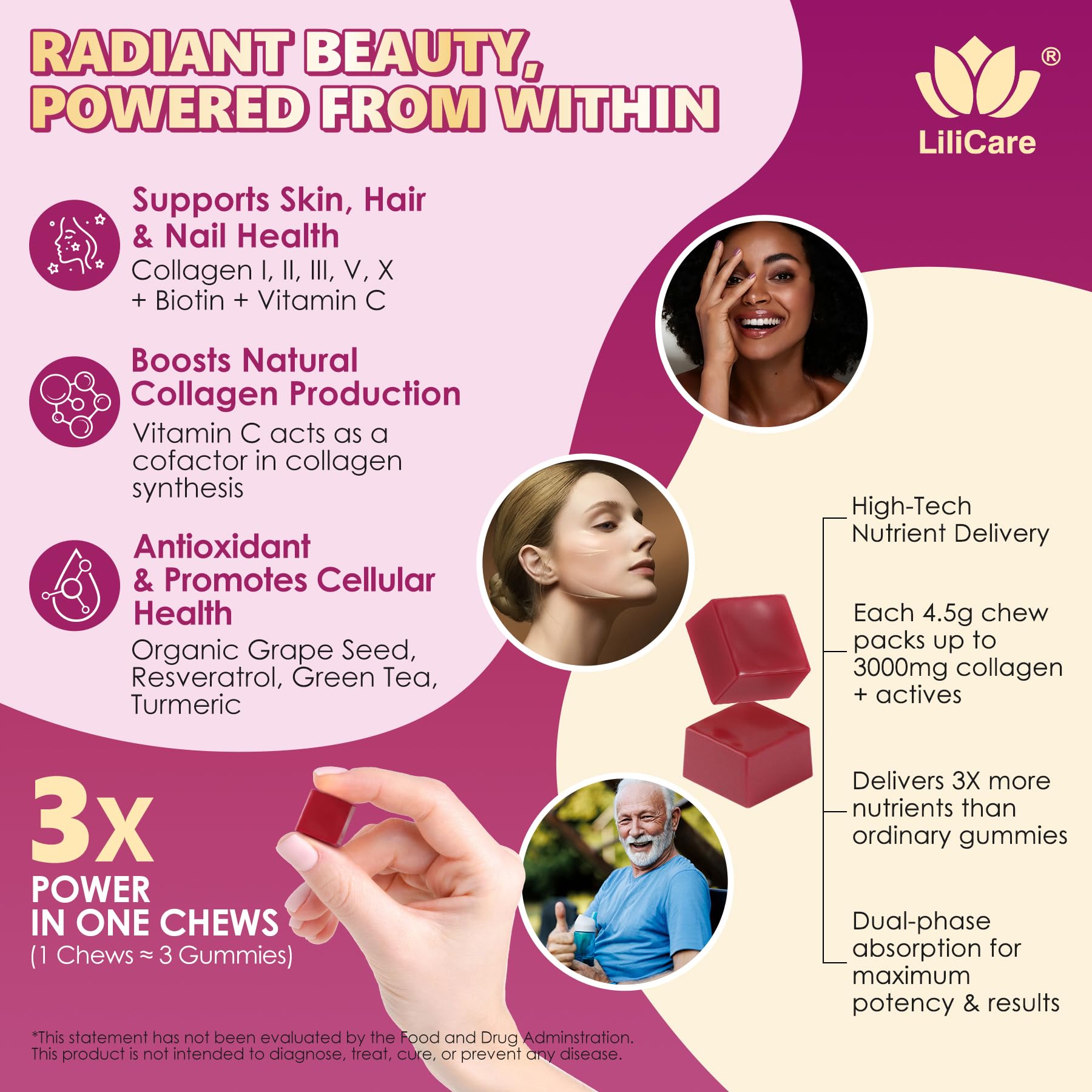Multi Collagen Peptides Soft Chews 3000mg | 60 Servings | Hair Skin Nails & Joints