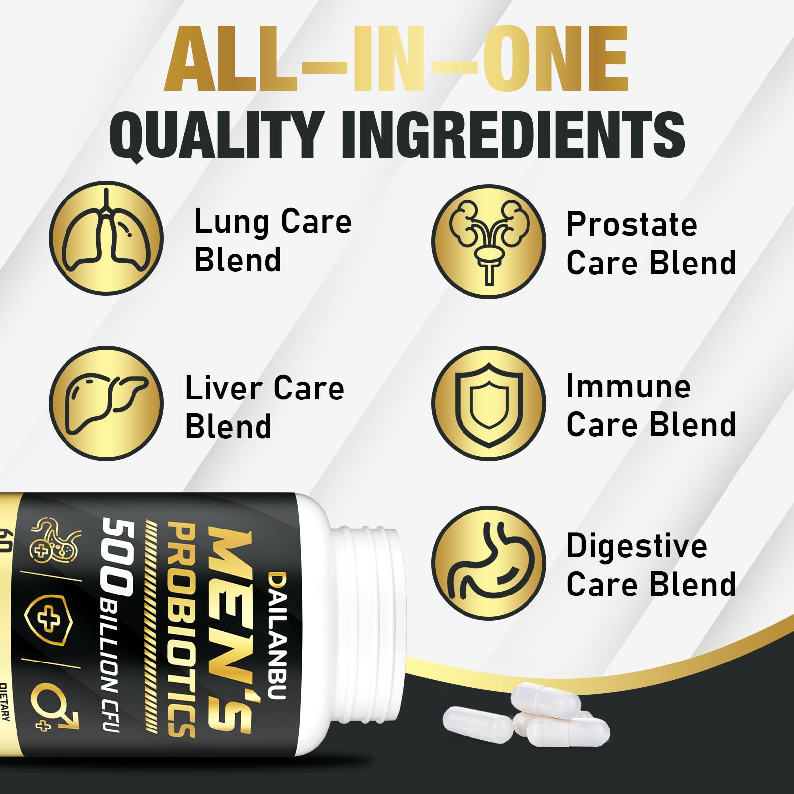 Probiotics for Men 500B CFU – 16-in-1 Probiotic (Digestive & Immune Health, 60 Caps)