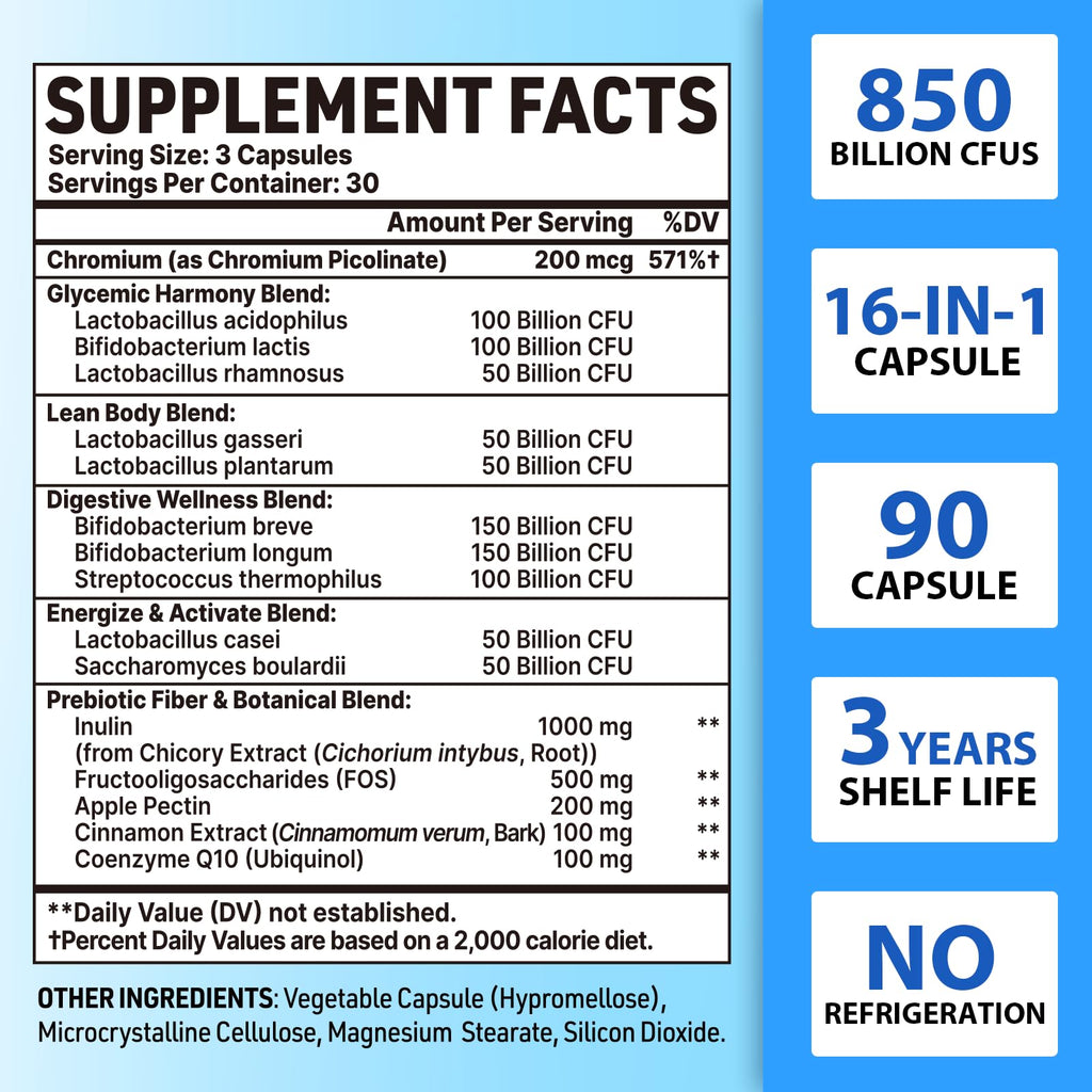 QIVERNAMY Probiotics for Men 50+ — 850B CFU, CoQ10, 360 Caps, 1800mg Prebiotic Fiber