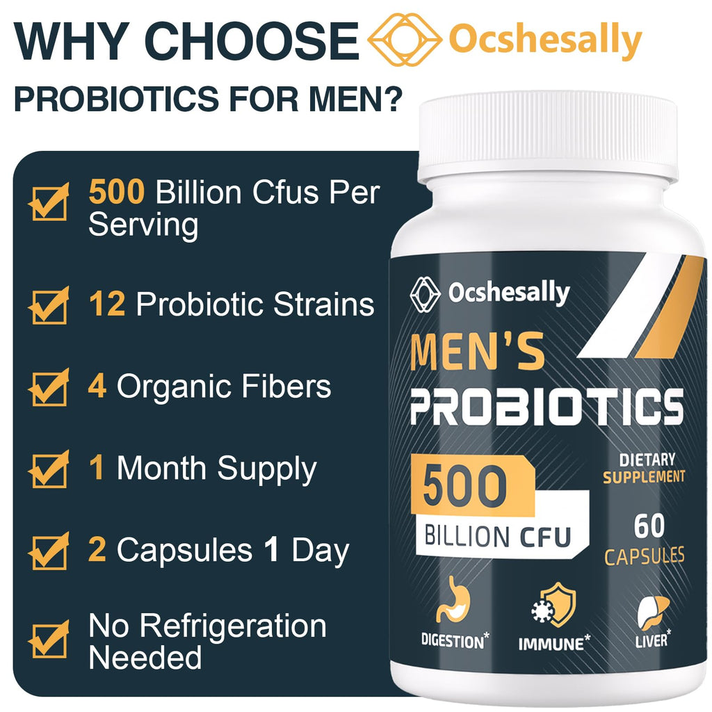 Probiotics for Men – 500B CFUs, 12 Strains, Turmeric & Cranberry, 60 Capsules