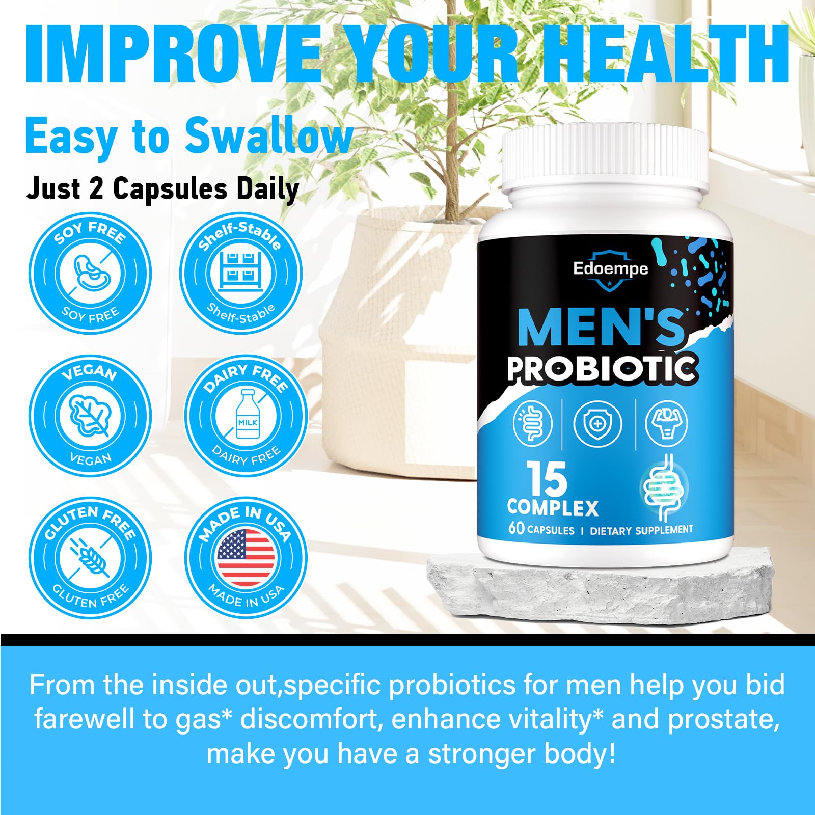 Probiotics for Men - 500B CFU, 12 Strains, Gut & Digestive Health, Energy, Prostate & Urinary Support | 60 Caps