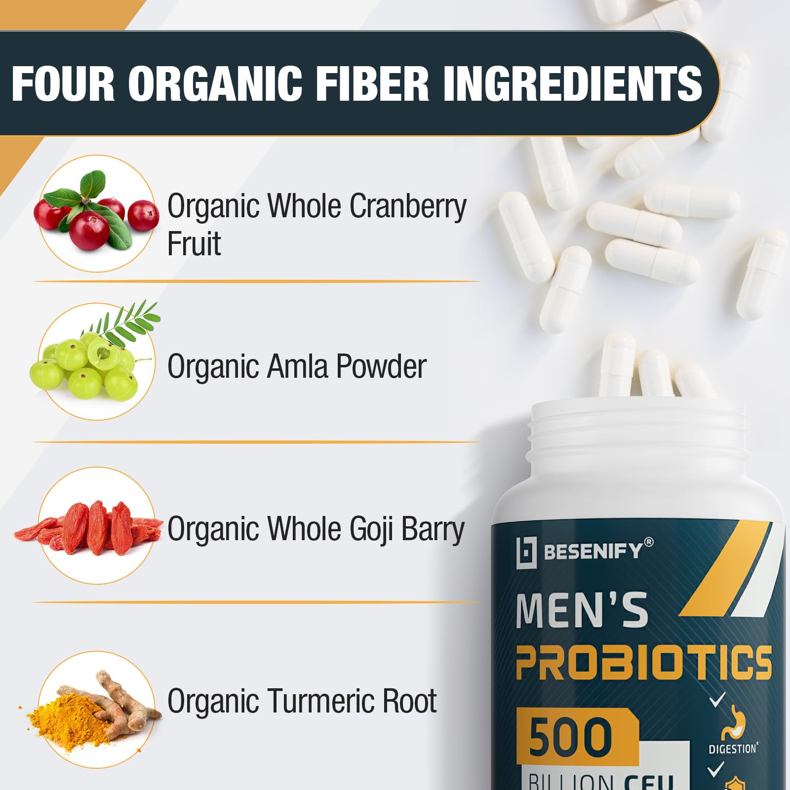 Probiotics for Men – 500B CFU, 12 Strains, 60 Capsules