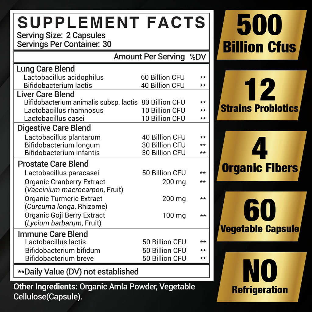 Probiotics for Men 500B CFU – 16-in-1 Probiotic (Digestive & Immune Health, 60 Caps)
