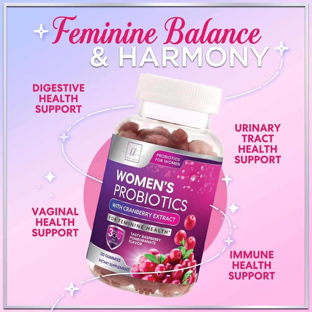 Probiotics for Women Gummies with Cranberry – 3 Billion CFU, 6 Strains | Digestive & Vaginal Health | 120 Gummies