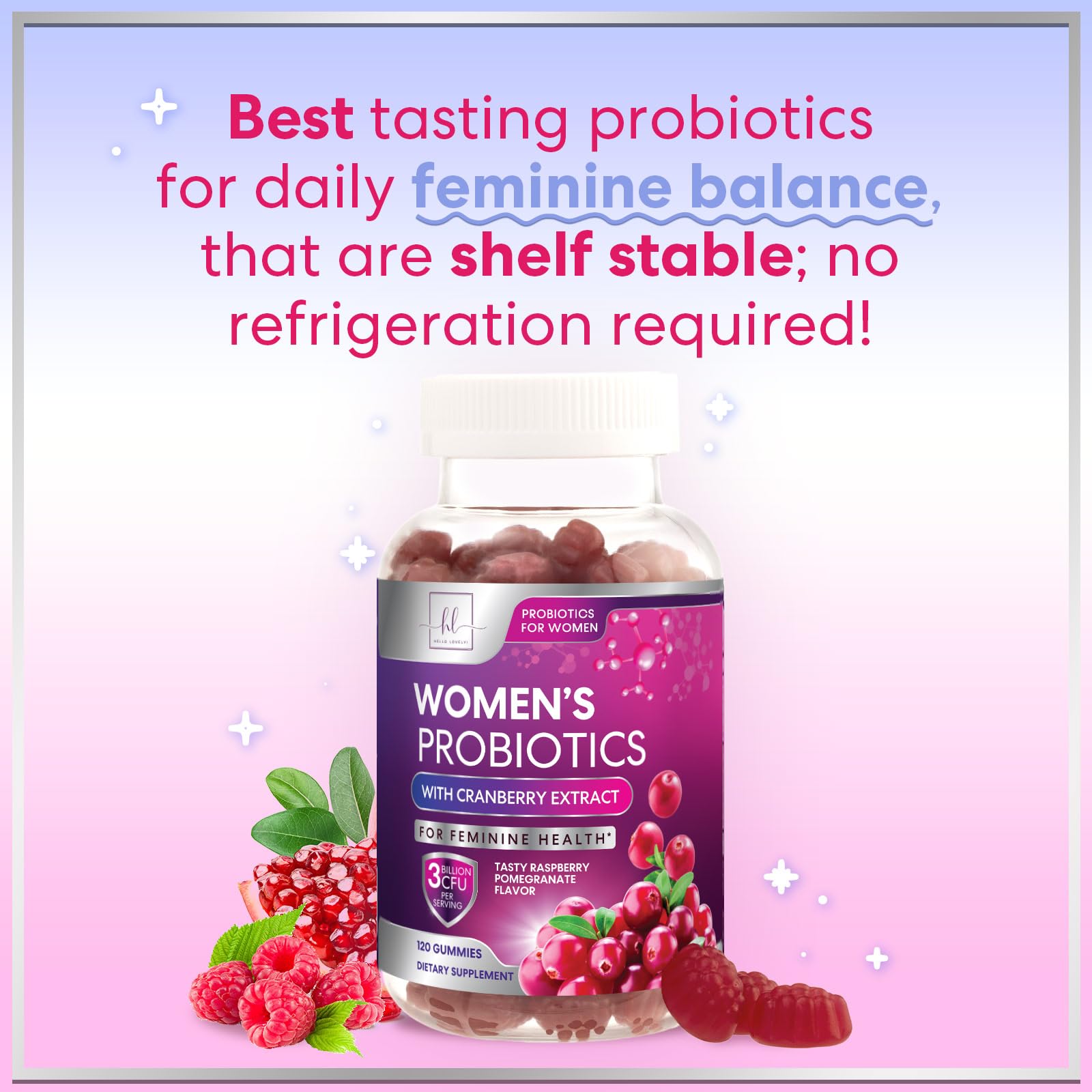 Probiotics for Women Gummies with Cranberry – 3 Billion CFU, 6 Strains | Digestive & Vaginal Health | 120 Gummies