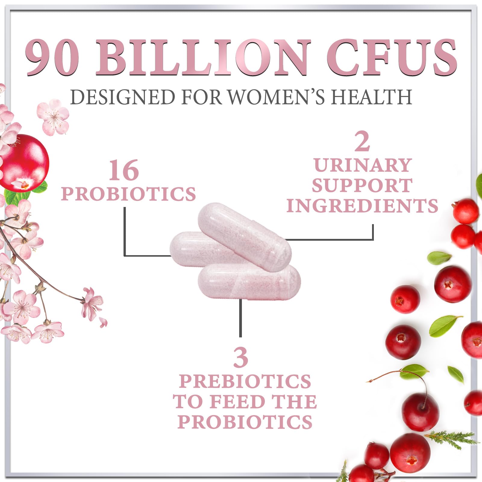 Probiotics for Women Digestive Health Support - 90 Billion CFU Women's Probiotic, 16 Strains, Cranberry, Vaginal Probiotic with Prebiotics, PH, Immune, Urinary, & Feminine Health Support, 120 Capsules