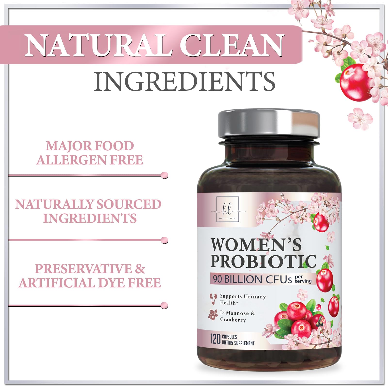 Probiotics for Women Digestive Health Support - 90 Billion CFU Women's Probiotic, 16 Strains, Cranberry, Vaginal Probiotic with Prebiotics, PH, Immune, Urinary, & Feminine Health Support, 120 Capsules