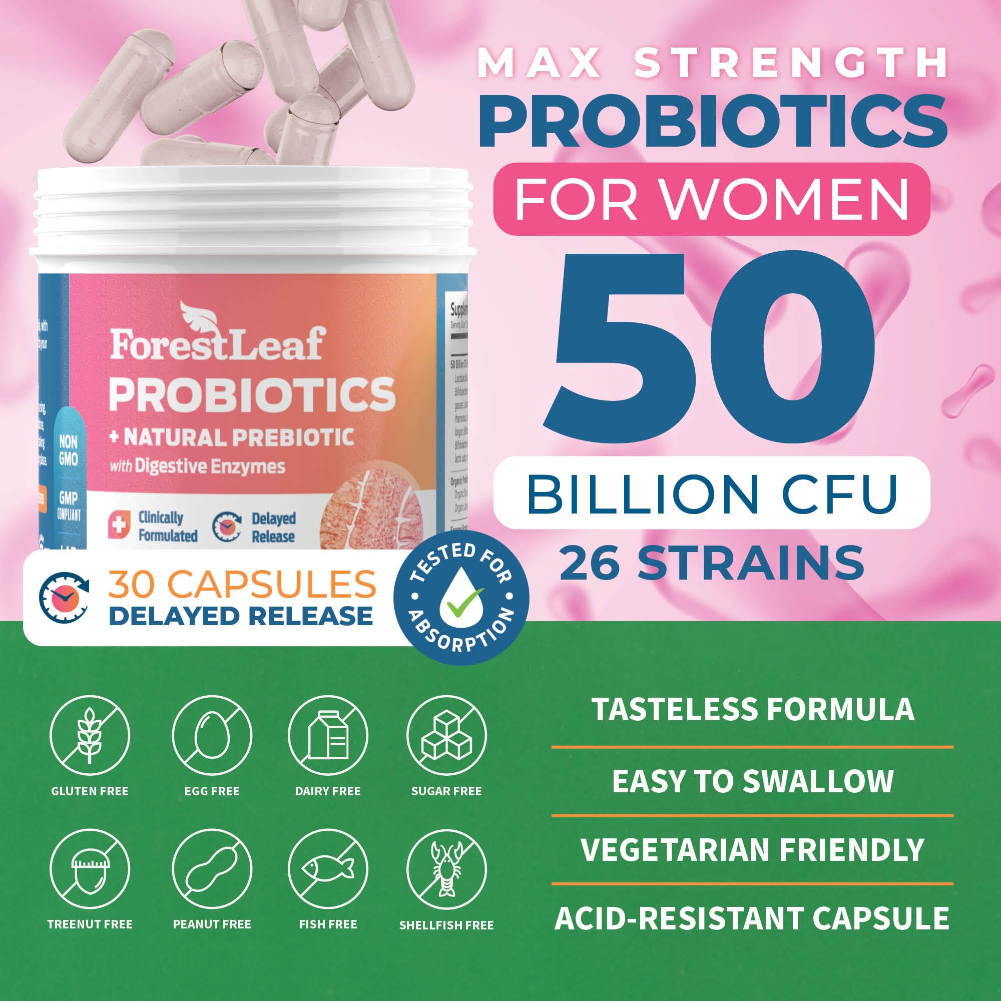 Probiotics for Women - 50B CFU, 26 Strains, 30 Caps
