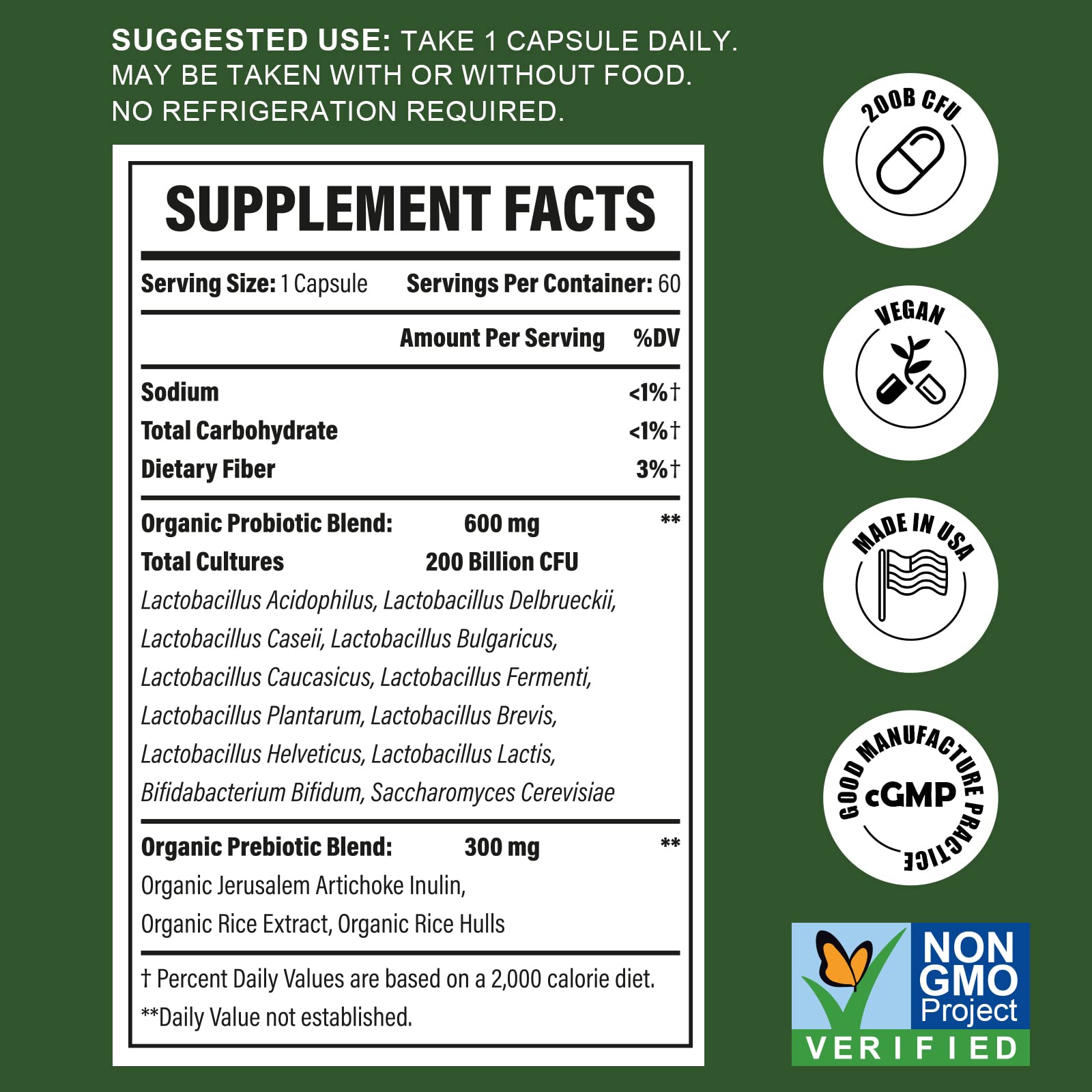 Probiotics for Women & Men – 200B CFU, 12 Strains, 3 Organic Prebiotics, 2-Month Supply