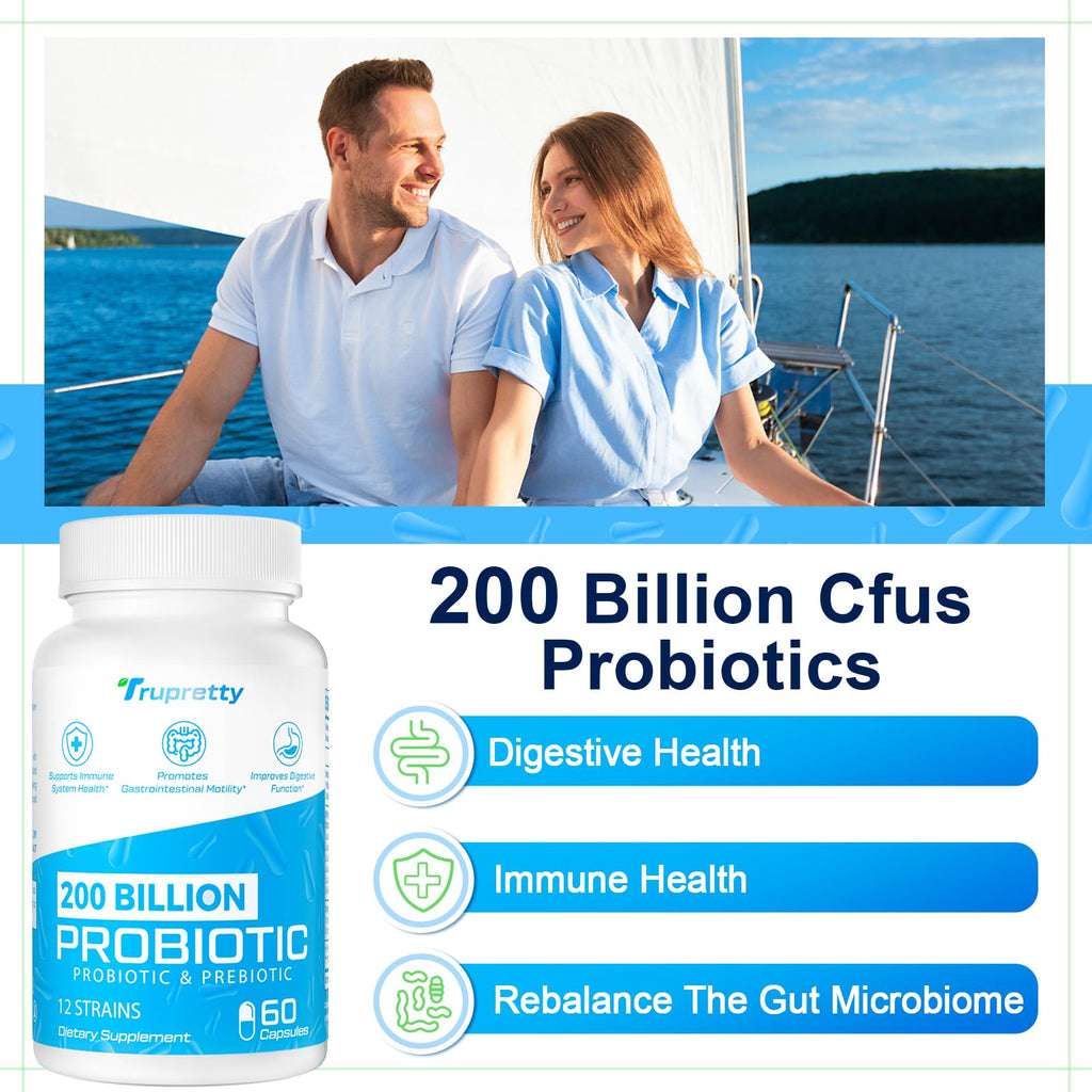 Probiotics for Women & Men | 200 Billion CFUs, 12 Strains | Daily Probiotic with 3 Prebiotics | Shelf-Stable & Vegan, 60 Caps