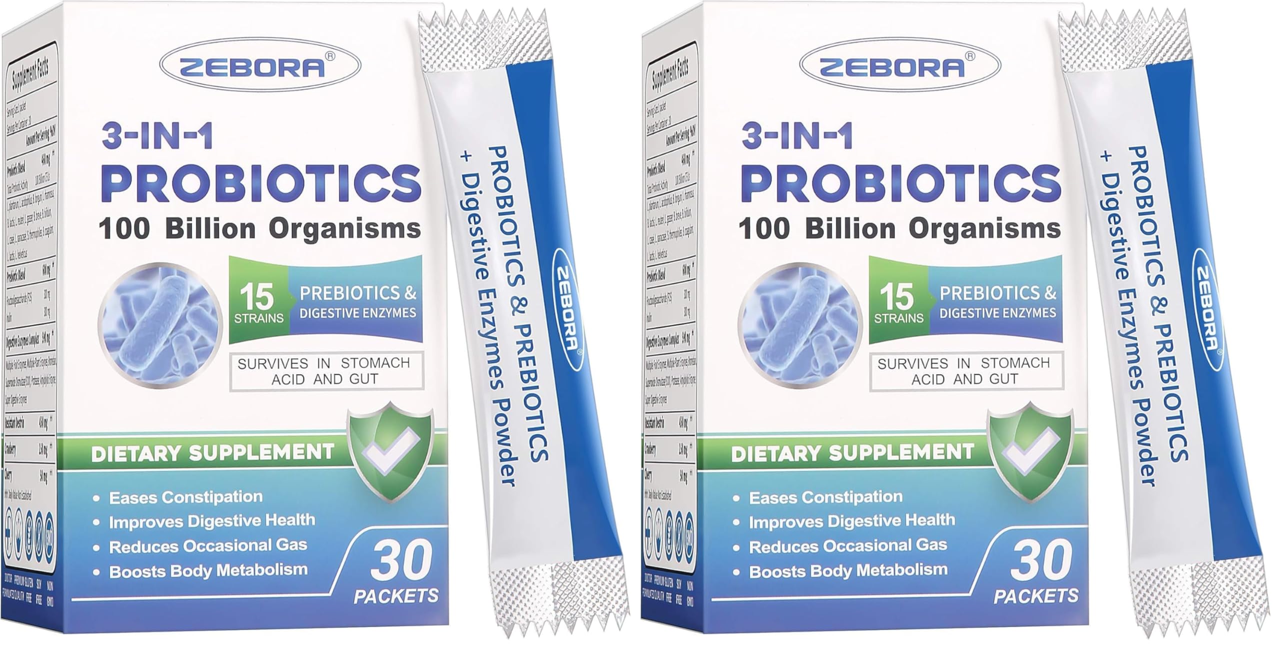 ZEBORA Probiotics for Women & Men – 100B CFU, 15 Strains, Prebiotics & Enzymes (Pack of 2)