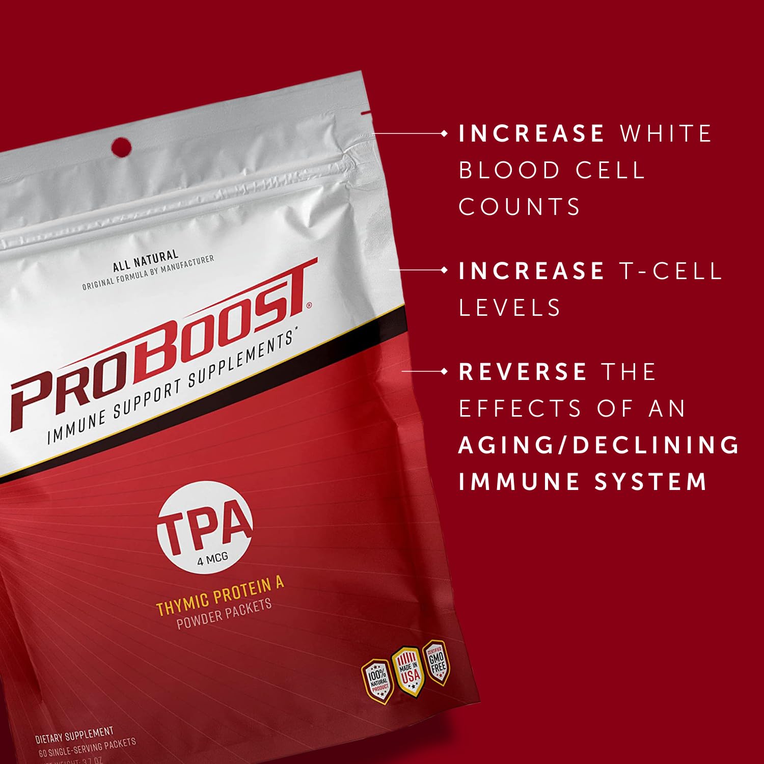 ProBoost Thymic Protein A (TPA) Powder Packets – Immune Support, 60 Packets, 4 mcg TPA/Serving, Non-GMO