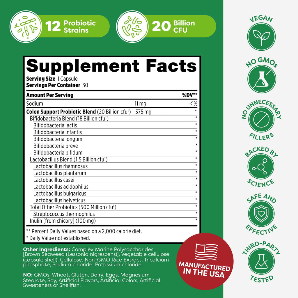Probulin Colon Support Probiotic – 20B CFU, Vegan, 30 Count