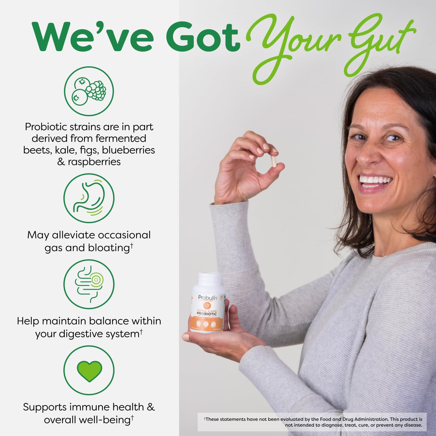 Probulin Total Care Probiotic | 20 Billion CFU, Gut, Digestive & Immune Support, 90-Count Vegan Capsules