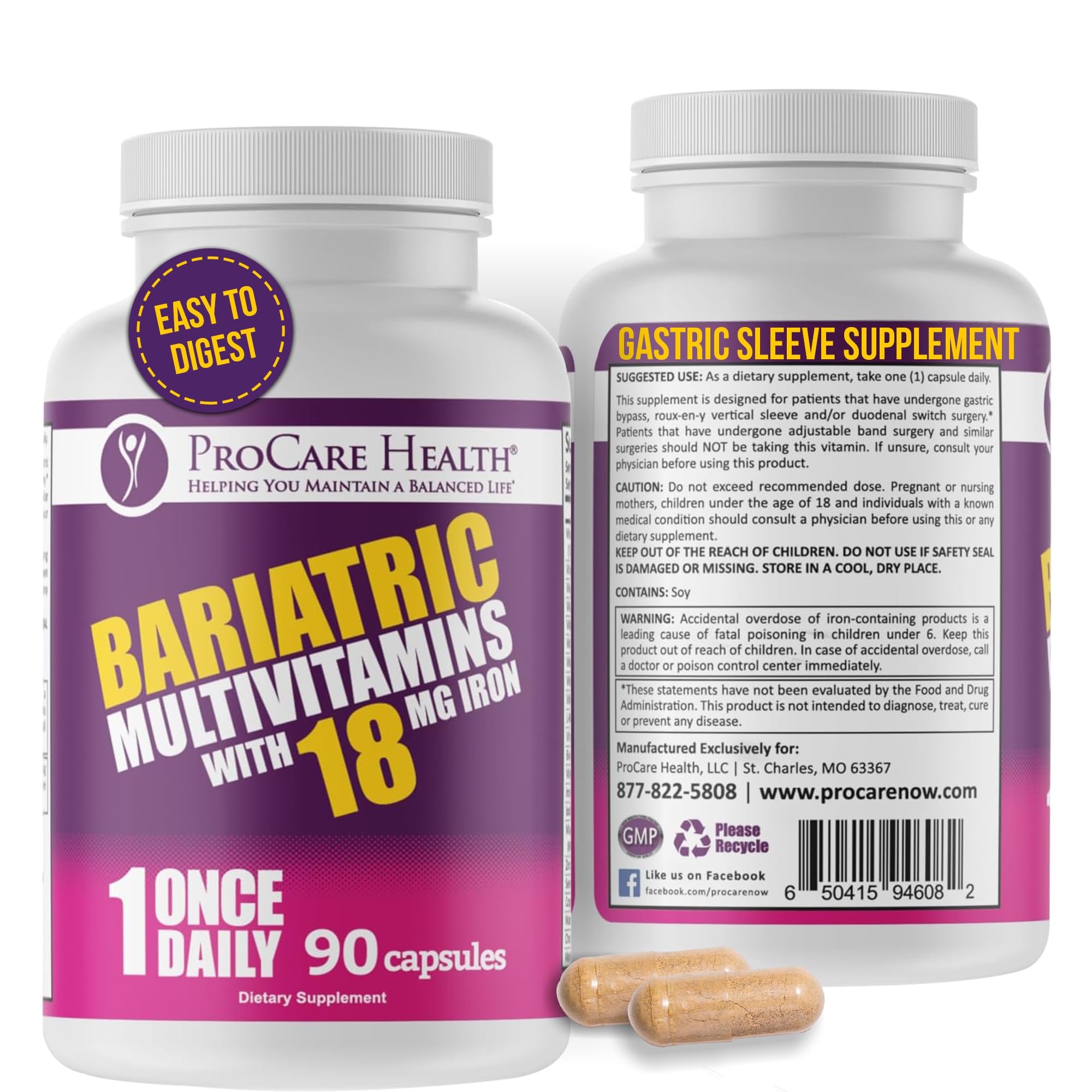 ProCare Health Bariatric Multivitamin with Iron – 3 Month Supply (90 Capsules) | Post-Op Vitamins