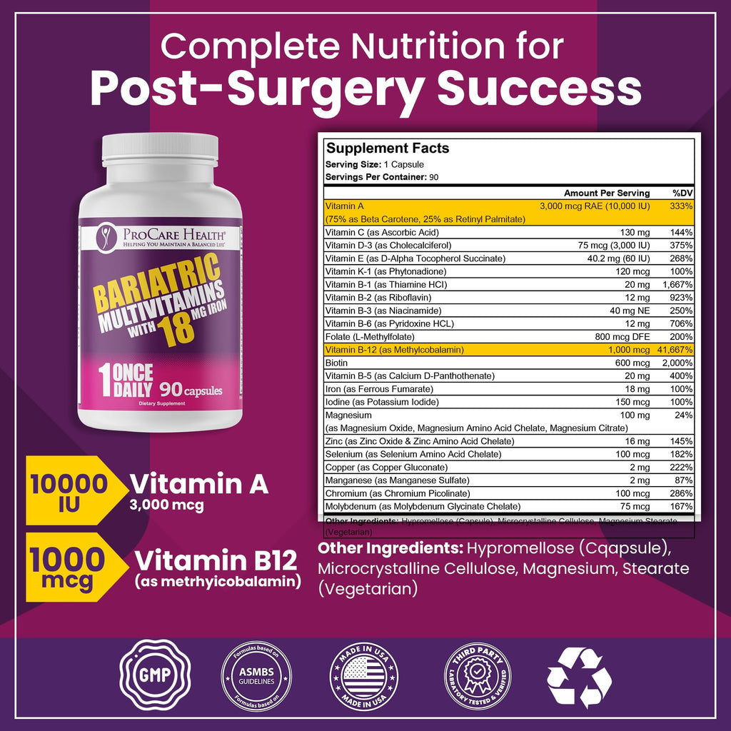 ProCare Health Bariatric Multivitamin with Iron – 3 Month Supply (90 Capsules) | Post-Op Vitamins