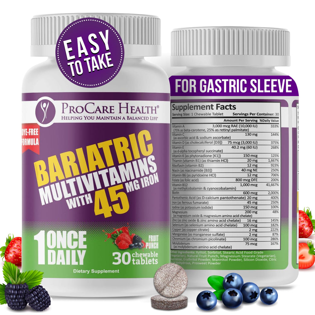 ProCare Health Bariatric Multivitamin with Iron 45mg – Fruit Punch Chewable (30 Tablets)
