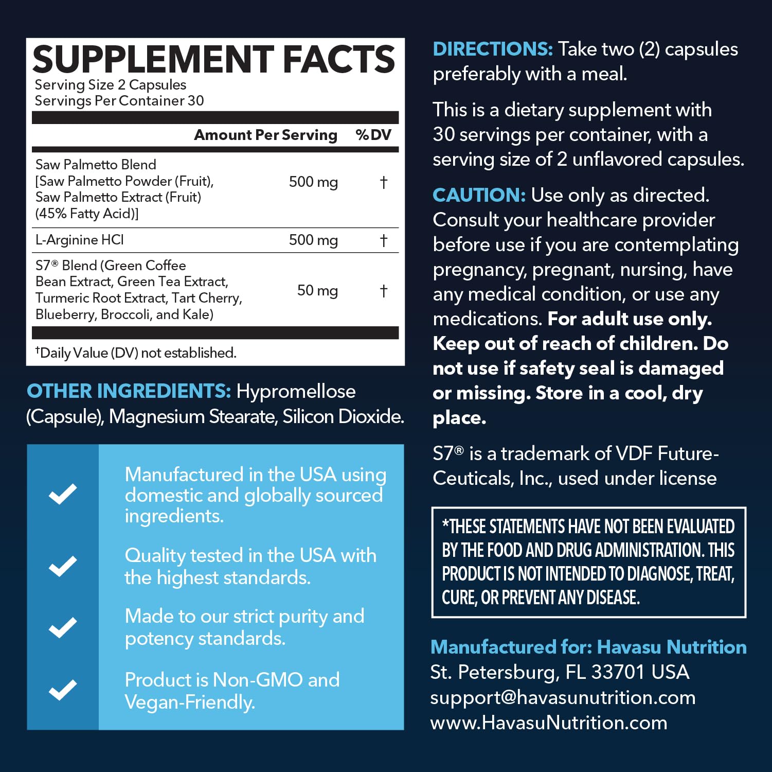 Saw Palmetto 500mg + L-Arginine 500mg — Prostate Health, Urinary Support & Endurance (60 Count) — Vegan, Non-GMO