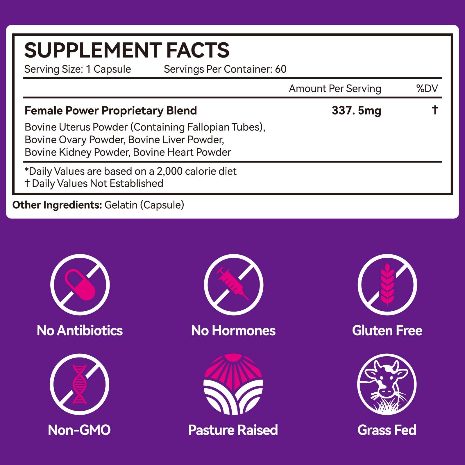 Beef Organ Supplement for Women – 60 Capsules, Grass-Fed & Non-GMO