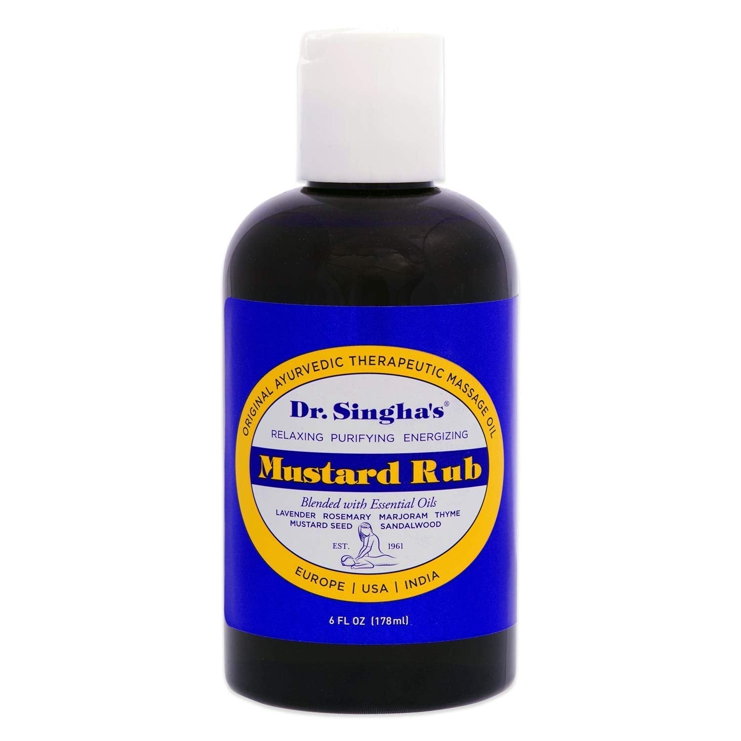 Dr. Singha's Mustard Rub – Ayurvedic Massage Oil (Relaxing, Purifying & Energizing) | Made in USA 6 oz