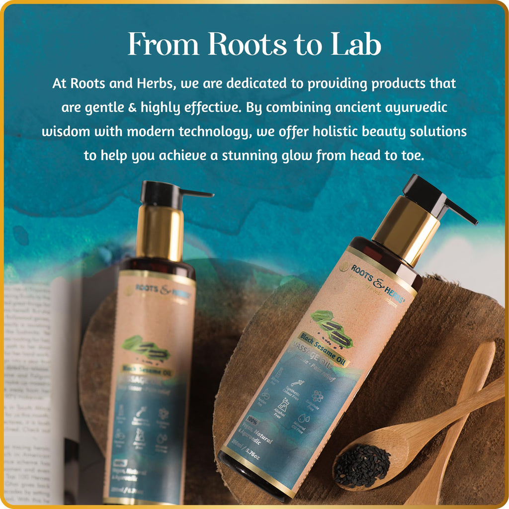 Black Sesame Seed Oil - Body Massage Oil with Cold-Pressed Black Seed & Ayurvedic Herbs | Roots and Herbs