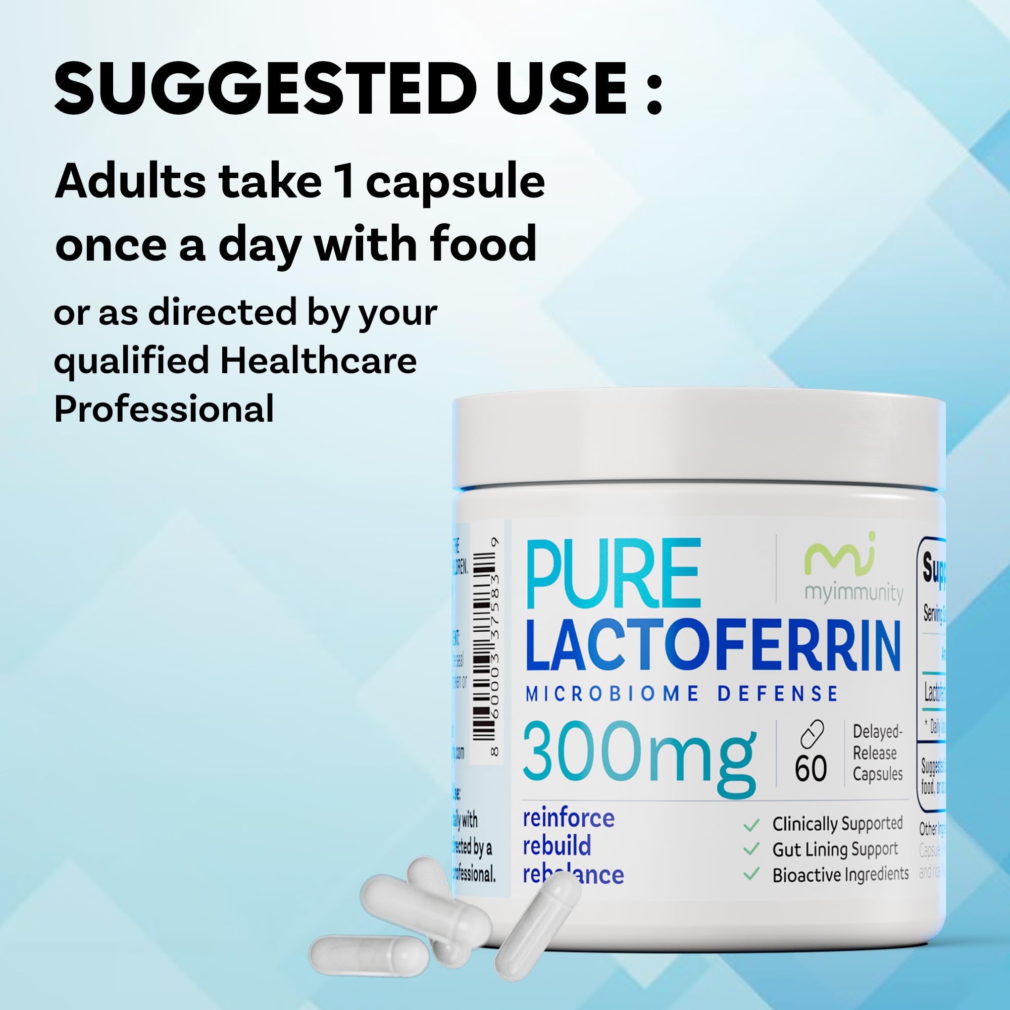 MyImmunity Pure Lactoferrin 300mg | Immune Support & Iron Absorption | Gluten-Free (60 Capsules)