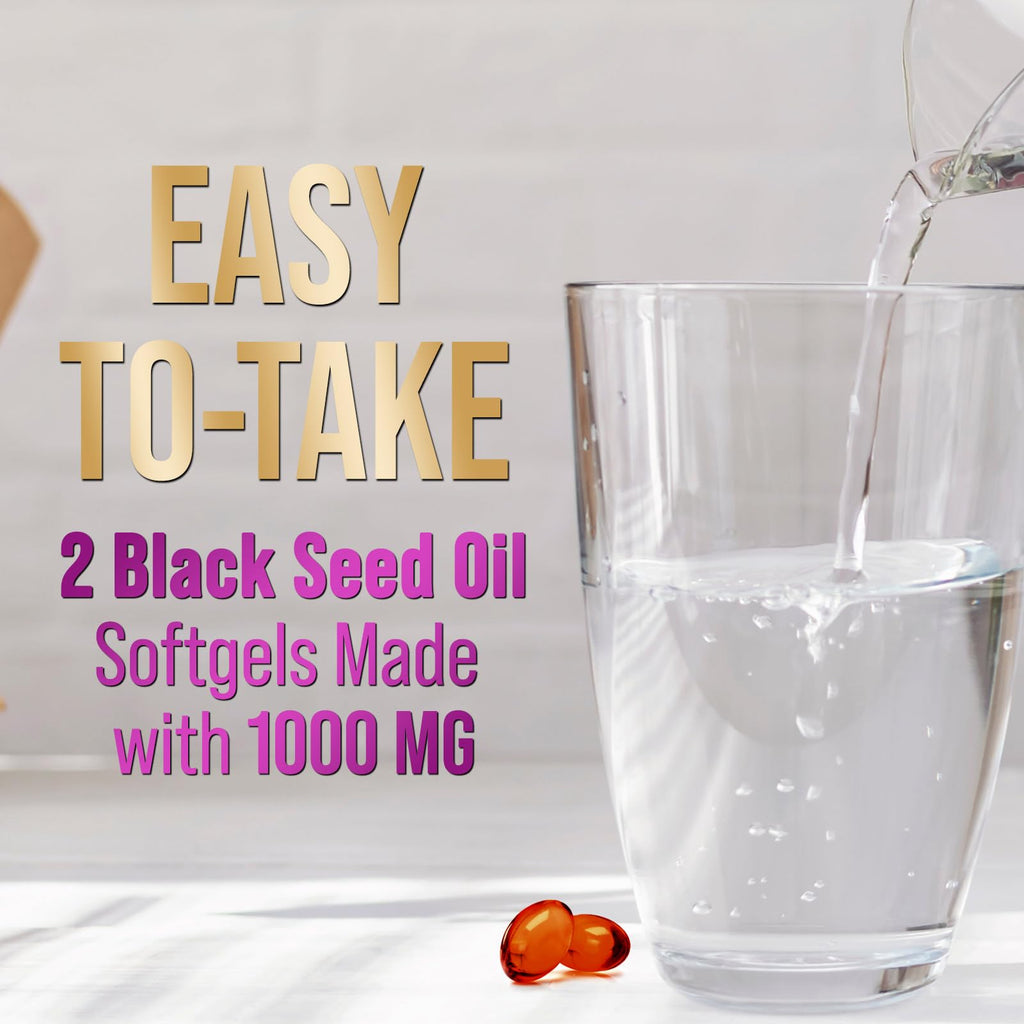 Black Seed Oil 1000mg - Premium Extra Strength Nigella Sativa Blackseed Oil - Black Seed Oil Skin, Digestive Health & Immune Support - Non-GMO Antioxidant, Gluten Free Supplement - 120 Softgels