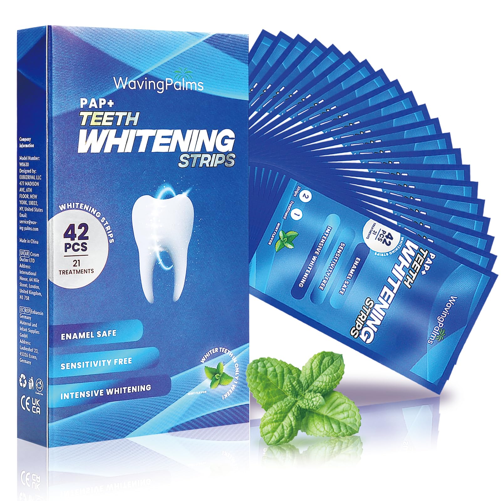 Professional Whitening Strips for Sensitive Teeth - Hydrogen Peroxide-Free Mint (42 Count)