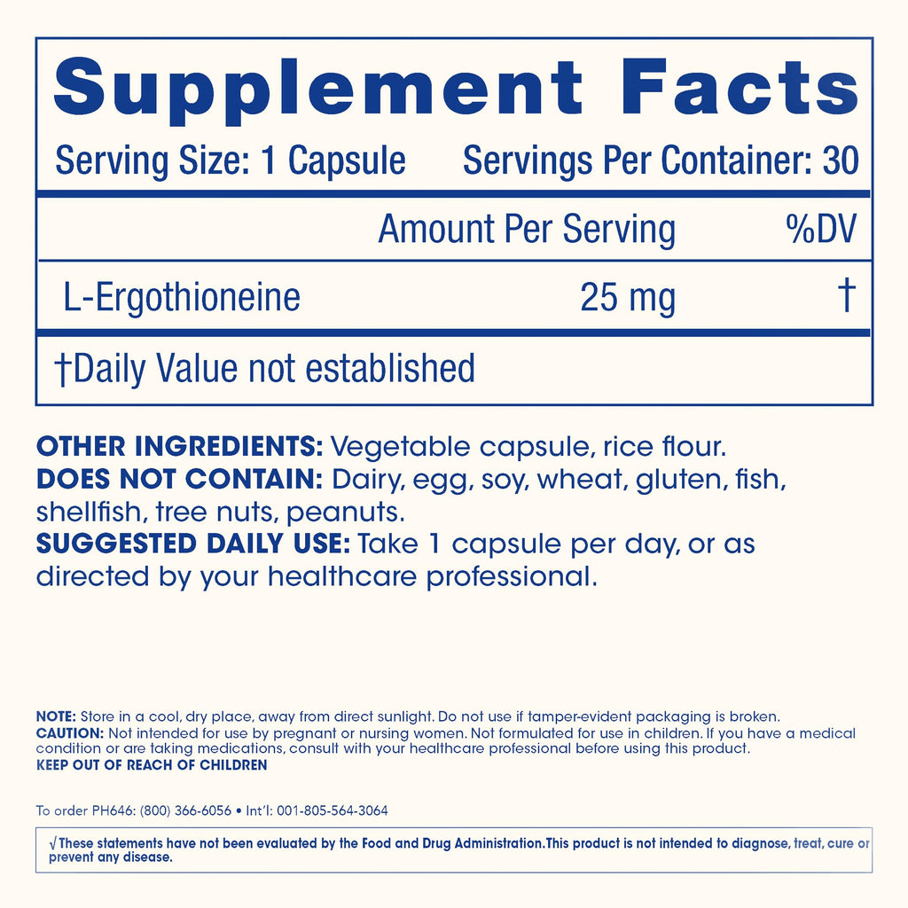 ProHealth Ergothioneine 25mg 30 Servings – Heart, Brain & Longevity Support