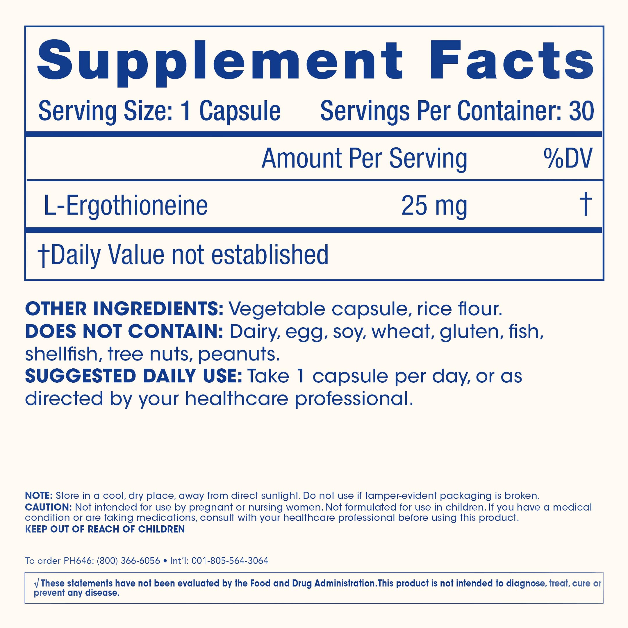 ProHealth Ergothioneine 25mg 30 Servings – Heart, Brain & Longevity Support