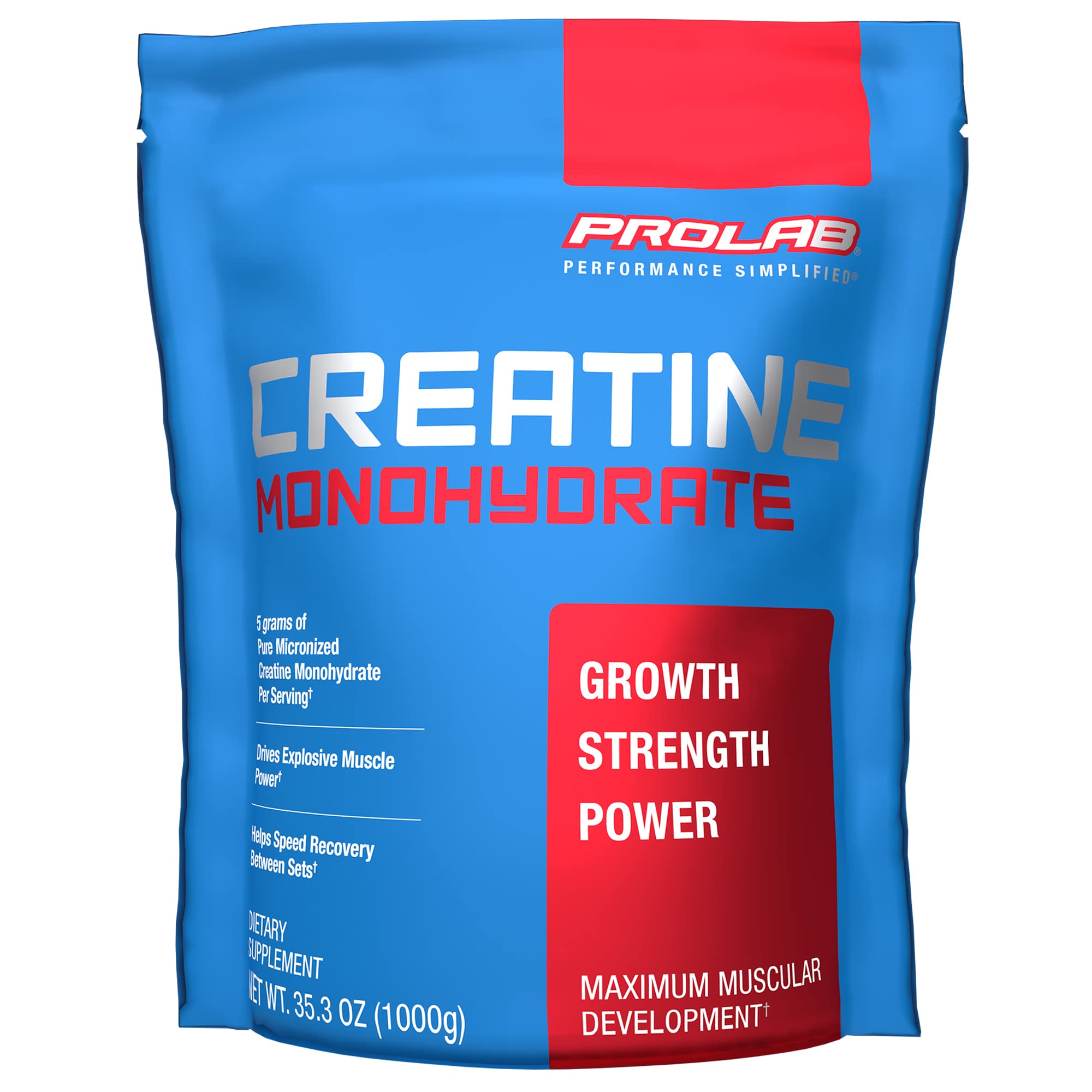 ProLab Nutrition Creatine Monohydrate Micronized Powder 1000g - Pure Creatine for Muscle Strength, Power & Endurance (Unflavored, 5g per serving, 200 servings)