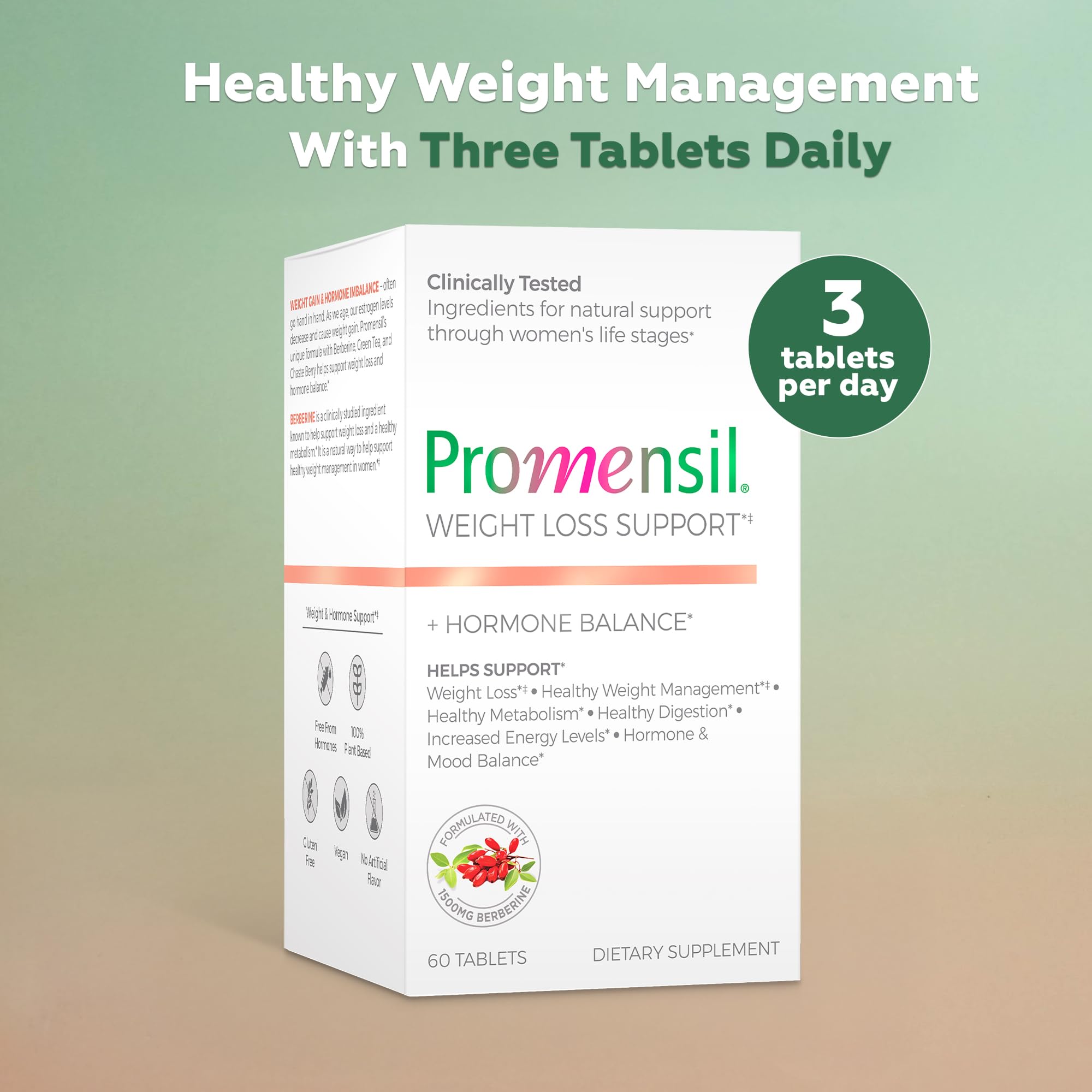 Promensil Weight Loss Support – Berberine 1500mg for Women | EGCG Green Tea & Hormone Balance