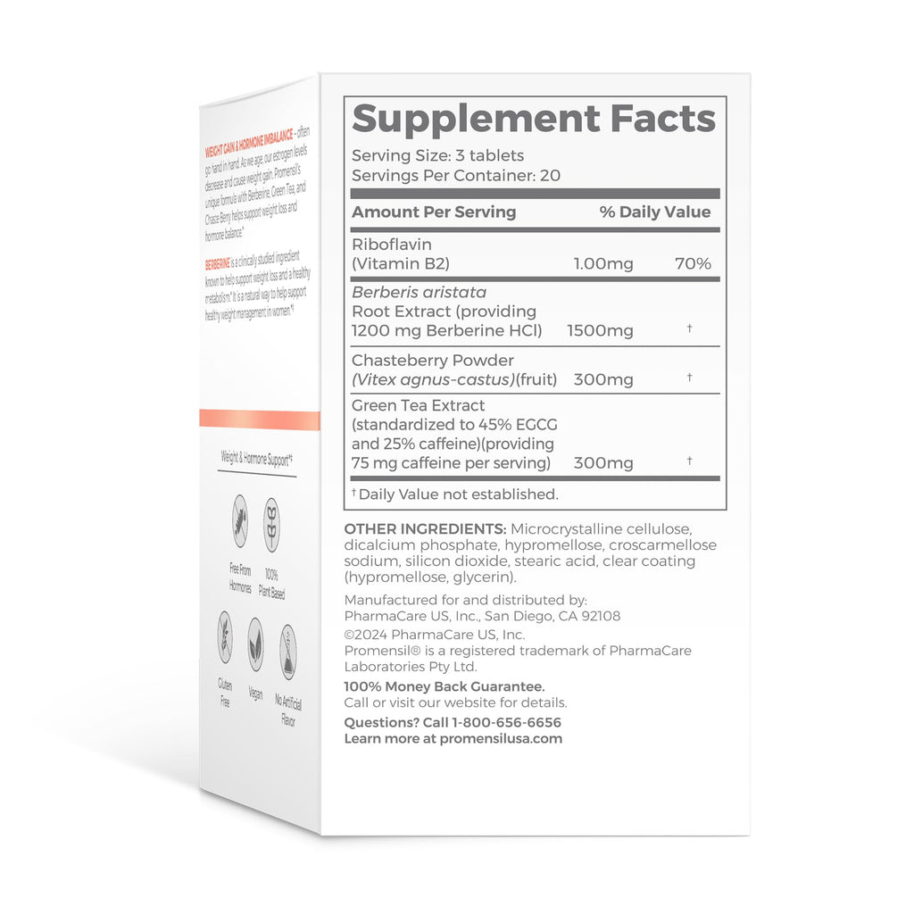 Promensil Weight Loss Support – Berberine 1500mg for Women | EGCG Green Tea & Hormone Balance