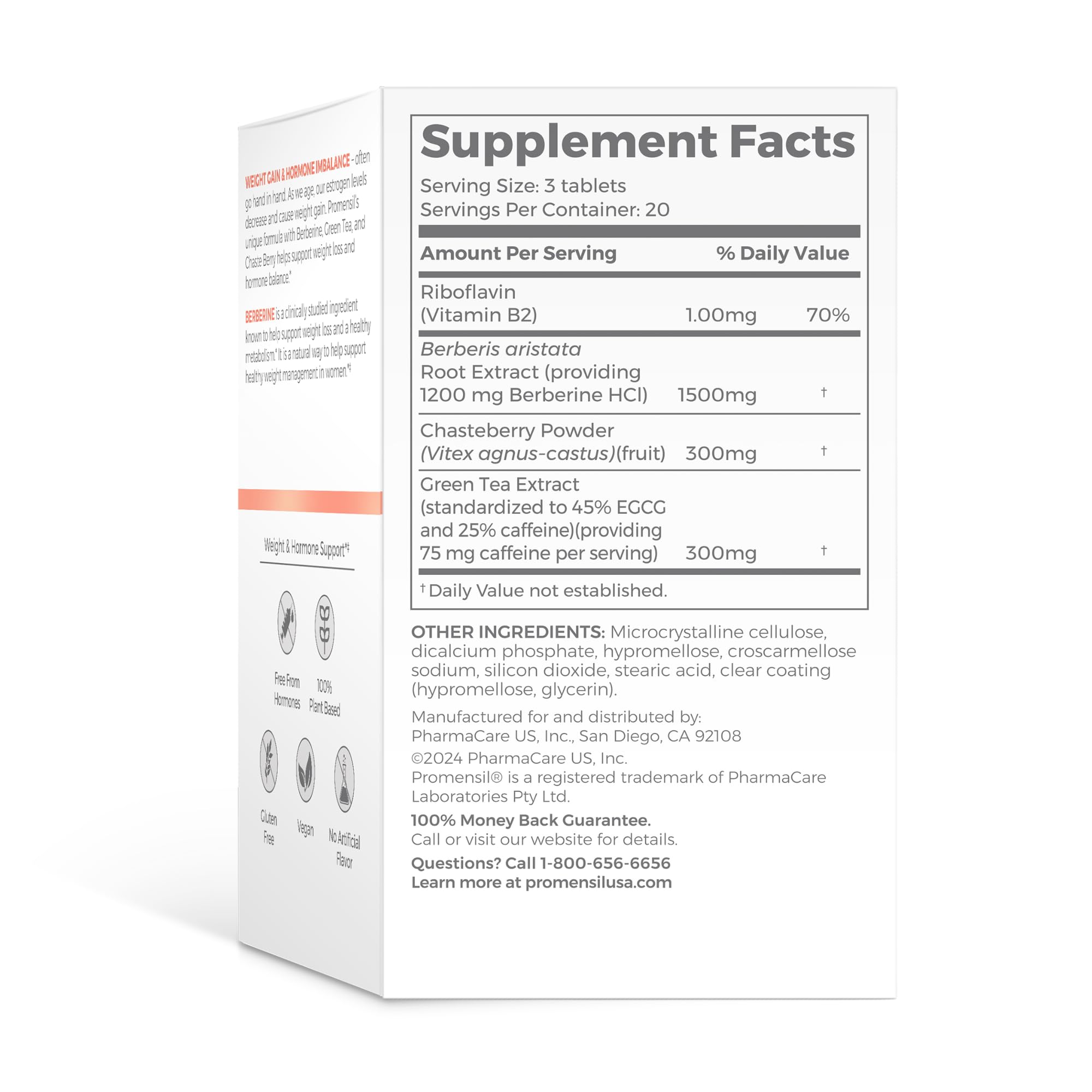 Promensil Weight Loss Support – Berberine 1500mg for Women | EGCG Green Tea & Hormone Balance