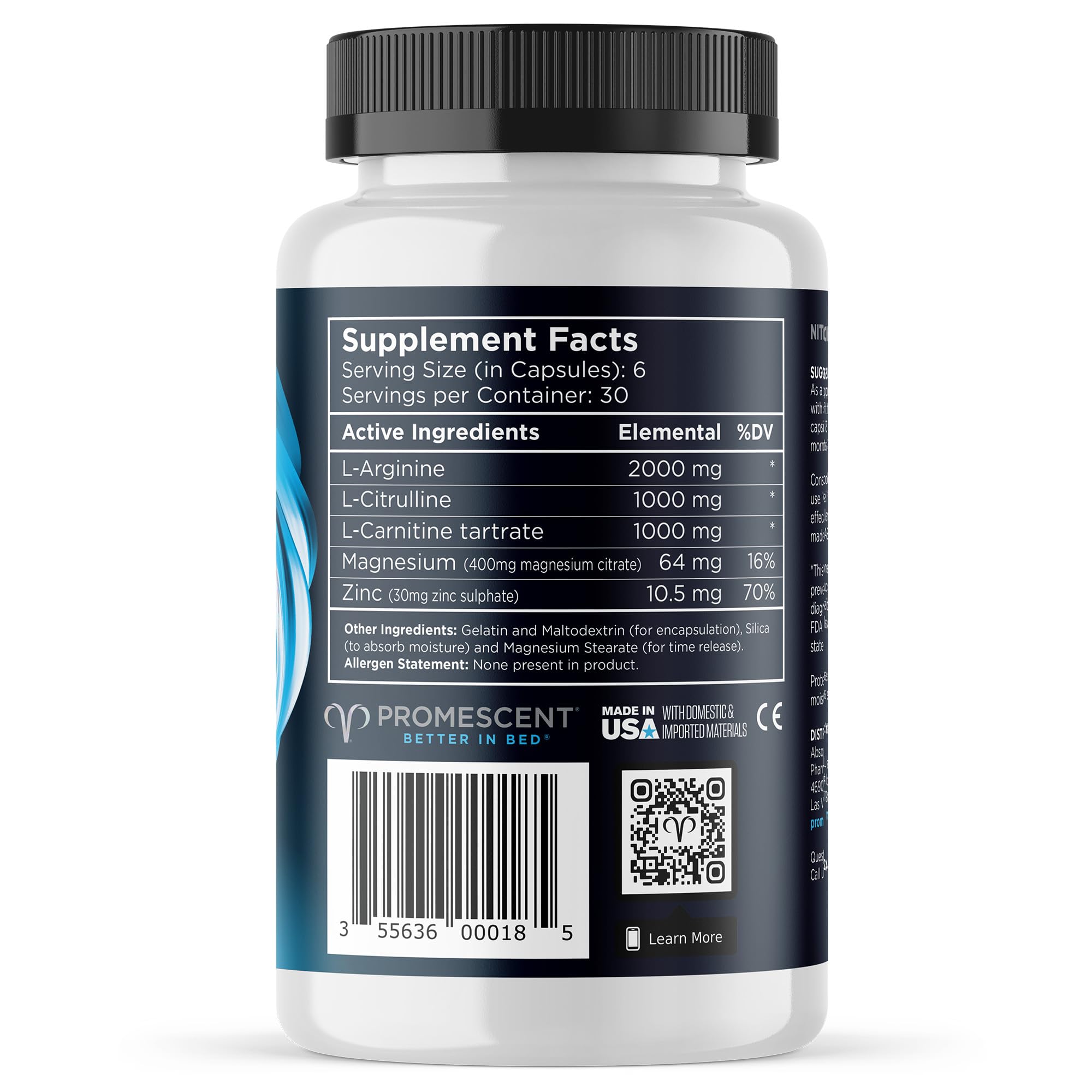 Promescent VitaFLUX Nitric Oxide Supplement – L-Arginine & L-Citrulline for Men, 180 Caps