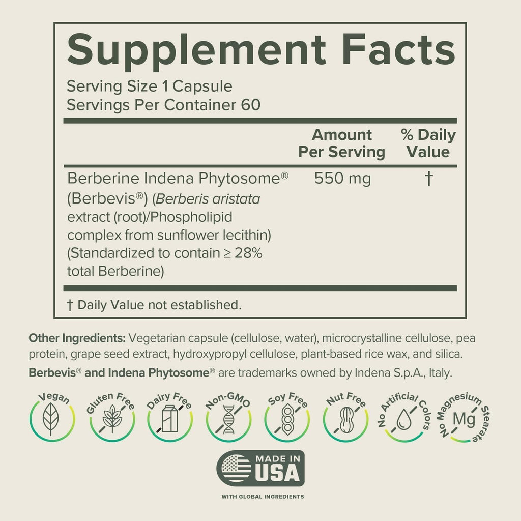 Prominent Nutrition Berberine Phytosome 550 mg – Gut Health Support, 60 Count, 1 Pack