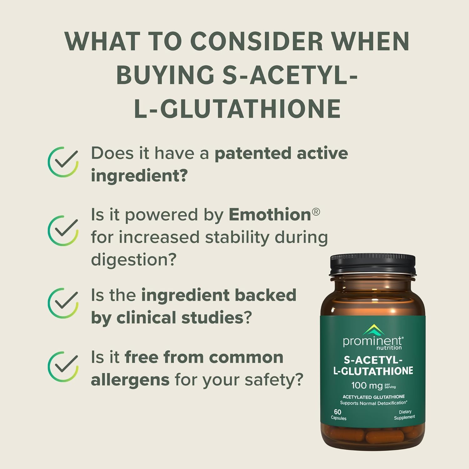 S-Acetyl L-Glutathione Supplement - Vegan Liver Detox & Antioxidant Support | Prominent Nutrition (1 Pack)