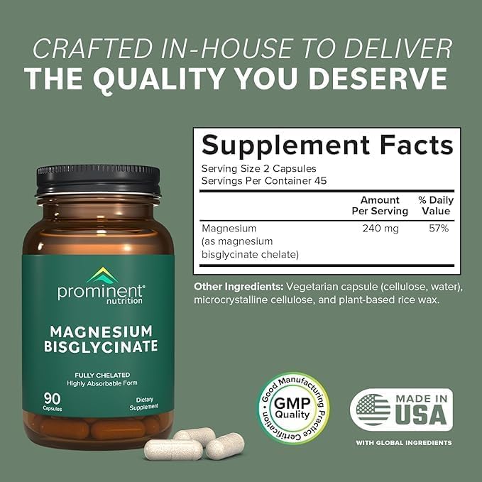 Prominent Nutrition Magnesium Bisglycinate Capsules – Brain Health, 240 mg, 2 Pack