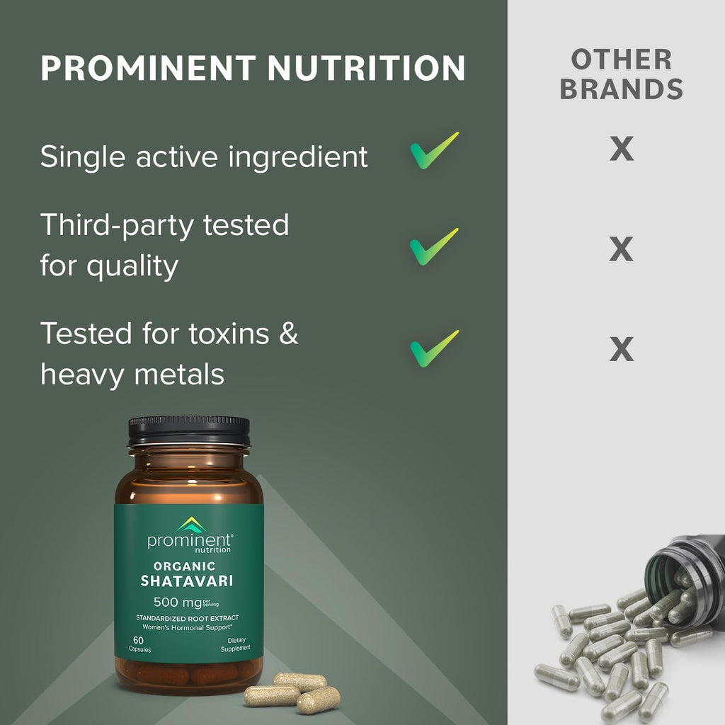 Prominent Nutrition Organic Shatavari Capsules – 500 mg, 60 Count | Hormone Support for Women