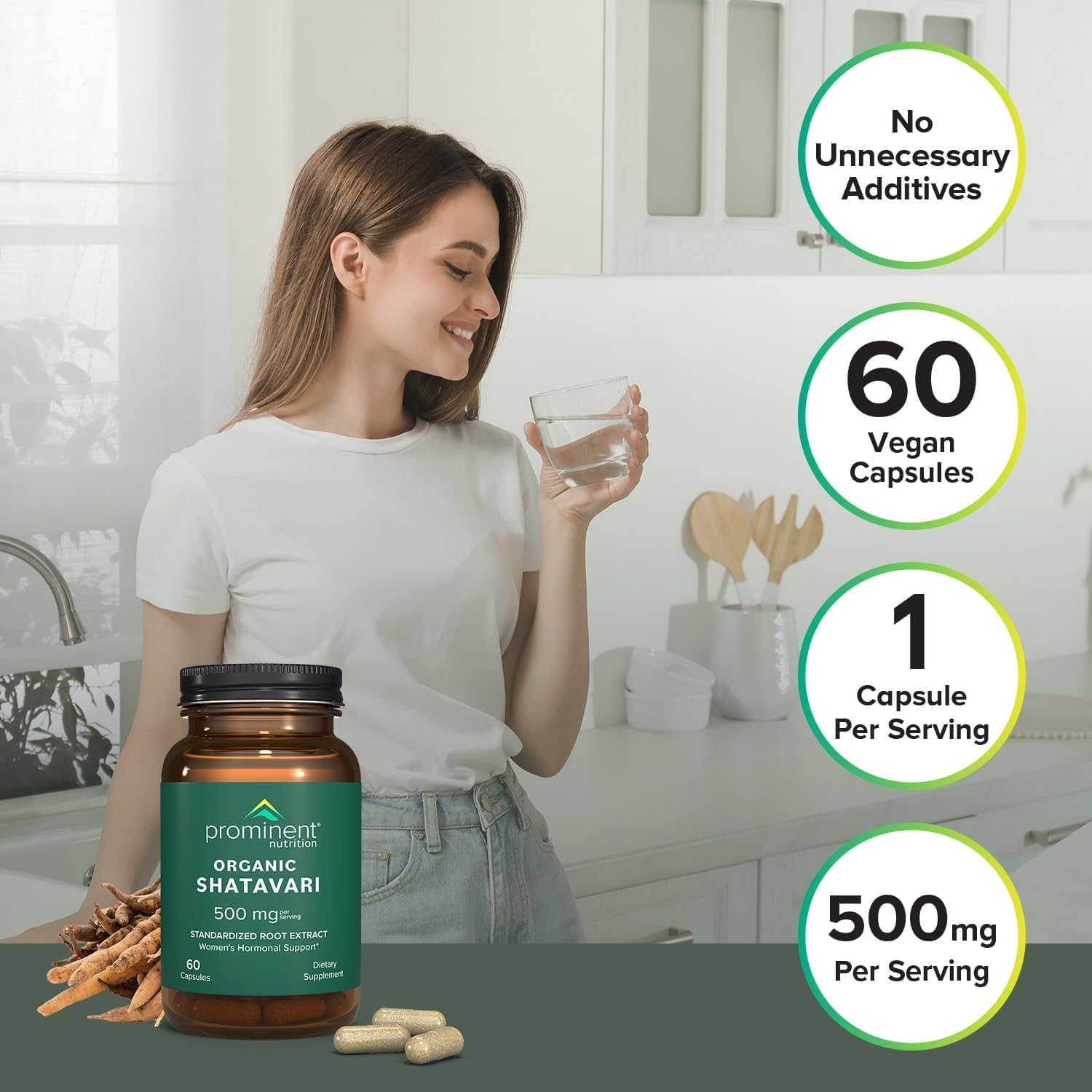 Prominent Nutrition Organic Shatavari Capsules – 500 mg, 60 Count | Hormone Support for Women