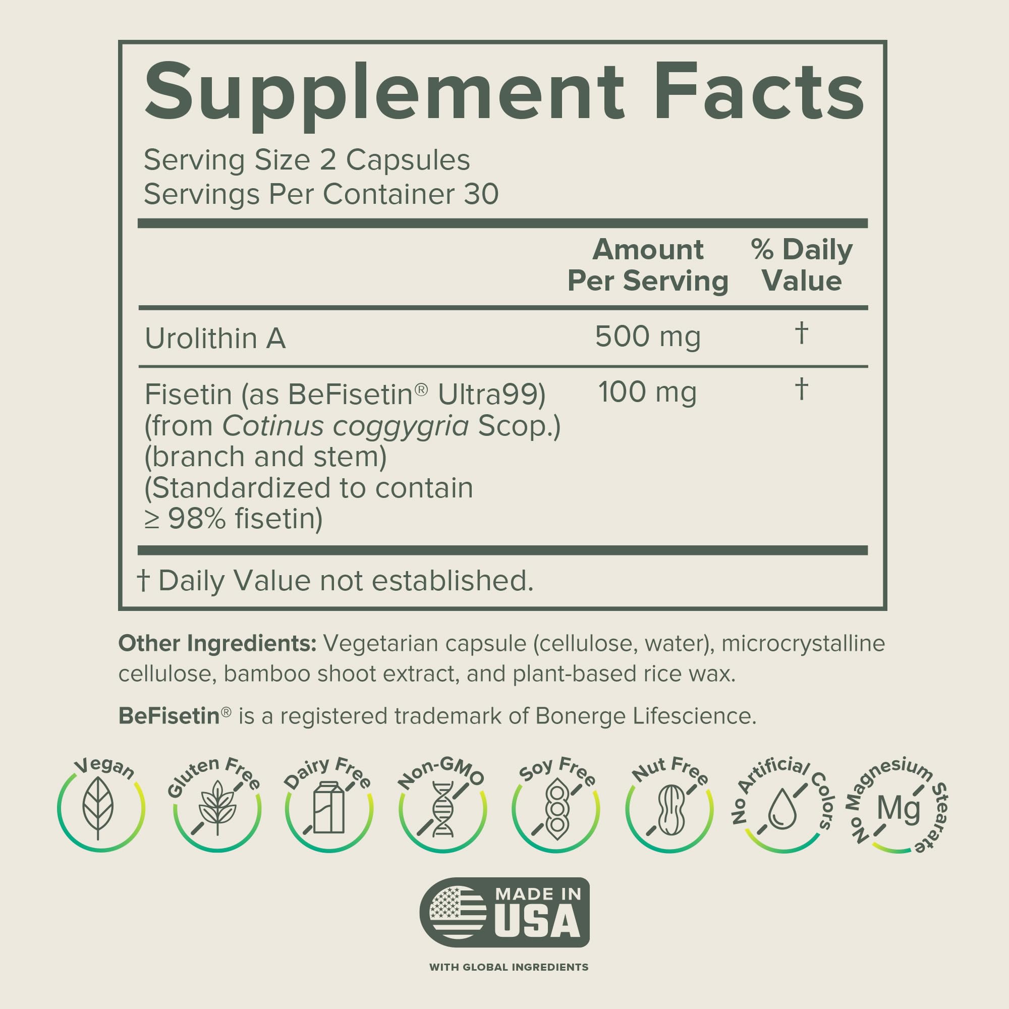 Prominent Nutrition Urolithin A + Fisetin – 60 Capsules (30 Days) – Vegan & Non-GMO