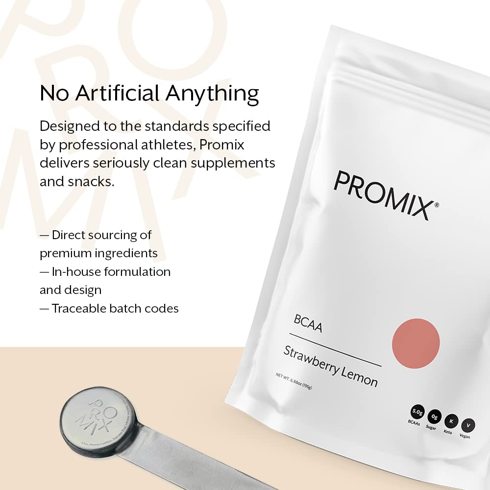 Promix BCAA Powder – 5g BCAAs, Sugar Free, Plant Based, Strawberry Lemon | 30 Servings