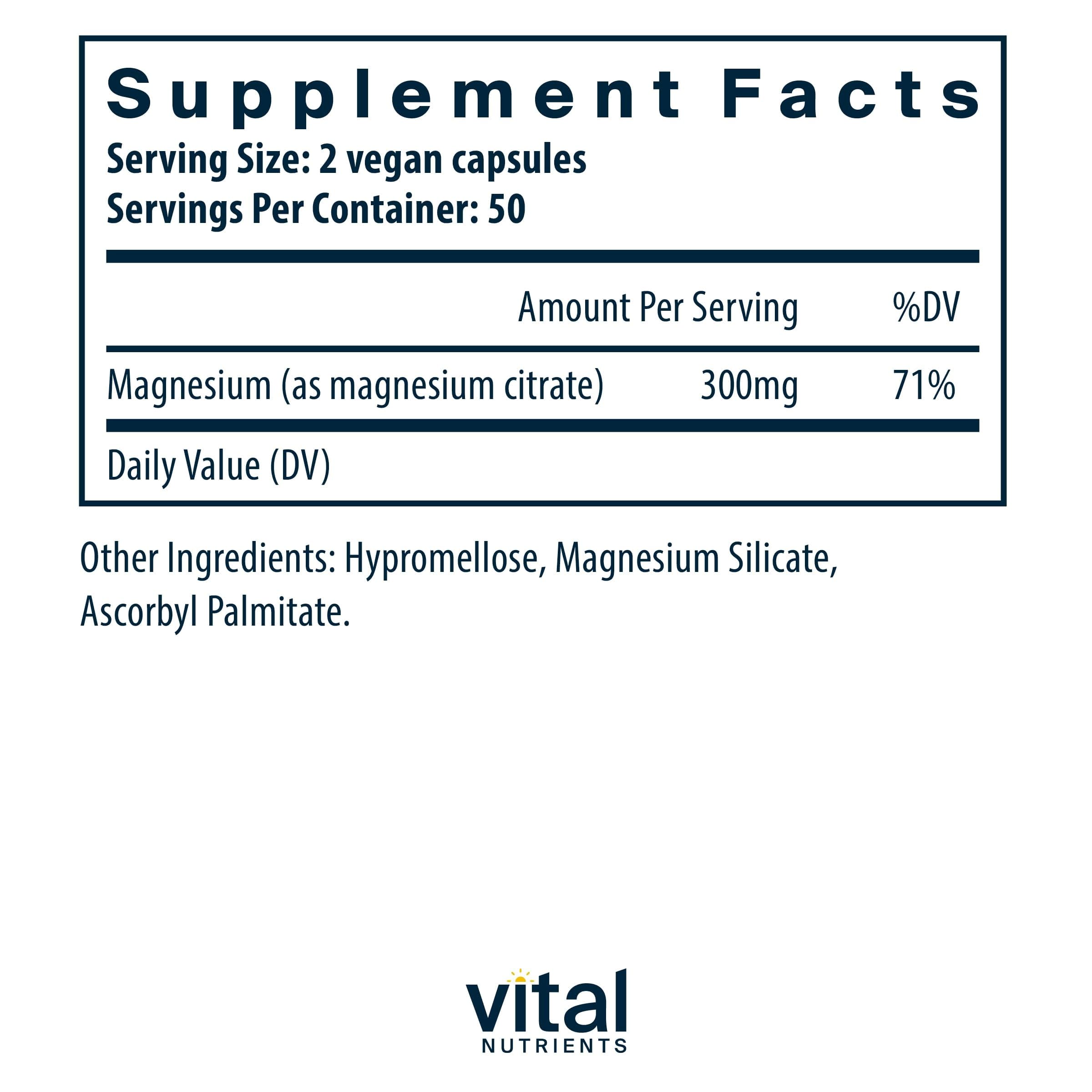 Vital Nutrients Magnesium Citrate 150mg – Supports Sleep, Relaxation & Health | Vegan, Gluten & Dairy Free | 100 Capsules