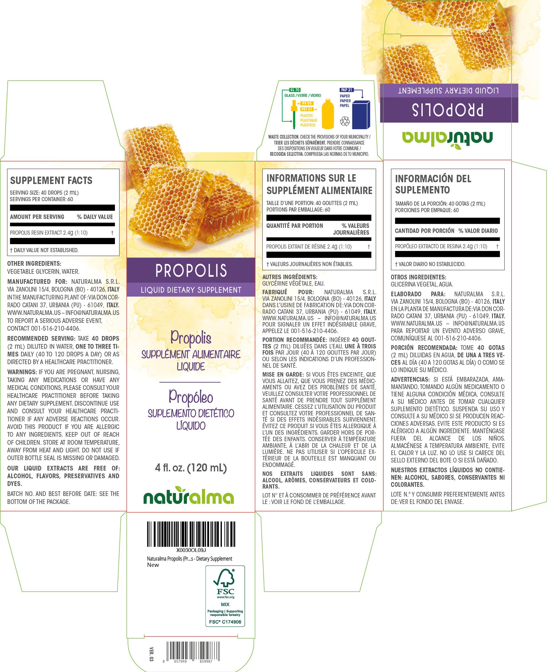 Naturalma Propolis Resin Tincture – Alcohol-Free Drops, 4 oz | Dietary Supplement