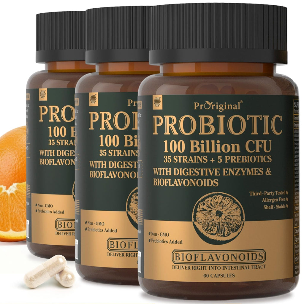 Proriginal Probiotics for Women & Men – 100 Billion CFU, 35 Strains, Prebiotics & Enzymes, 180 Caps