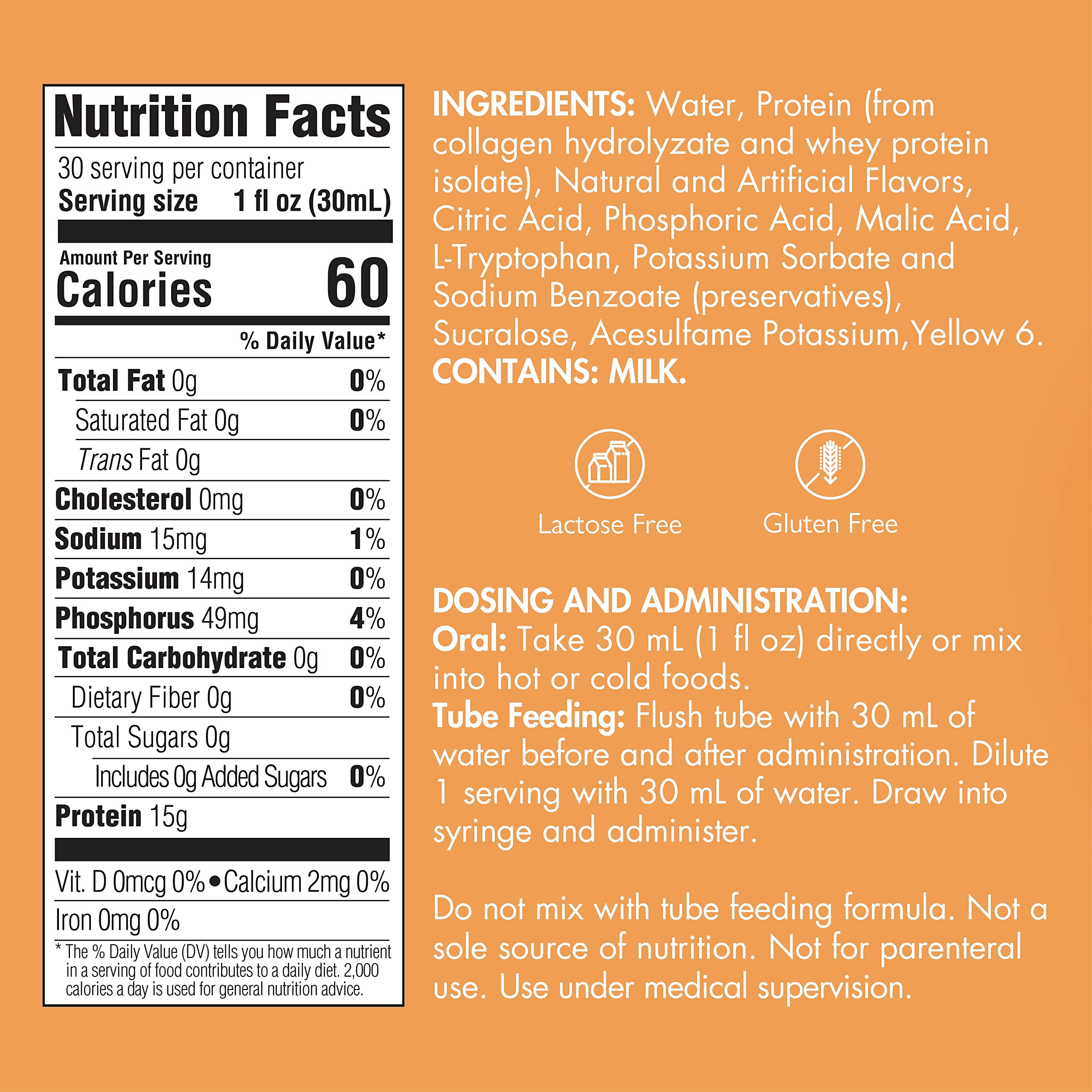 Medtrition ProSource NoCarb Orange Creme Liquid Protein – 15 g/30 mL, 4 Bottles