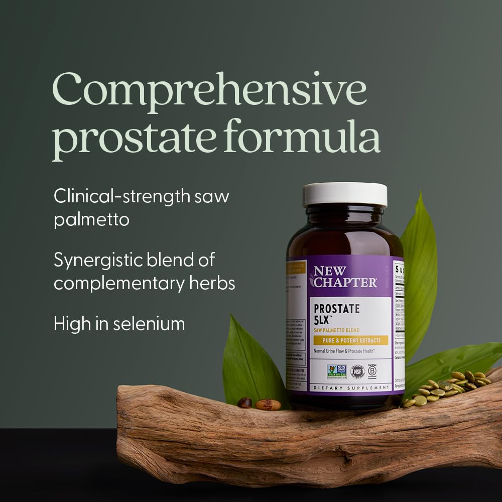 New Chapter Prostate 5LX™ – Prostate Supplement with Clinical-Strength Saw Palmetto + Fermented Selenium, 180 Vegetarian Capsules