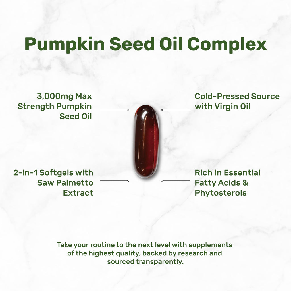 Pumpkin Seed Oil 3,000mg w Saw Palmetto – 240 Softgels | Prostate & Hair Support